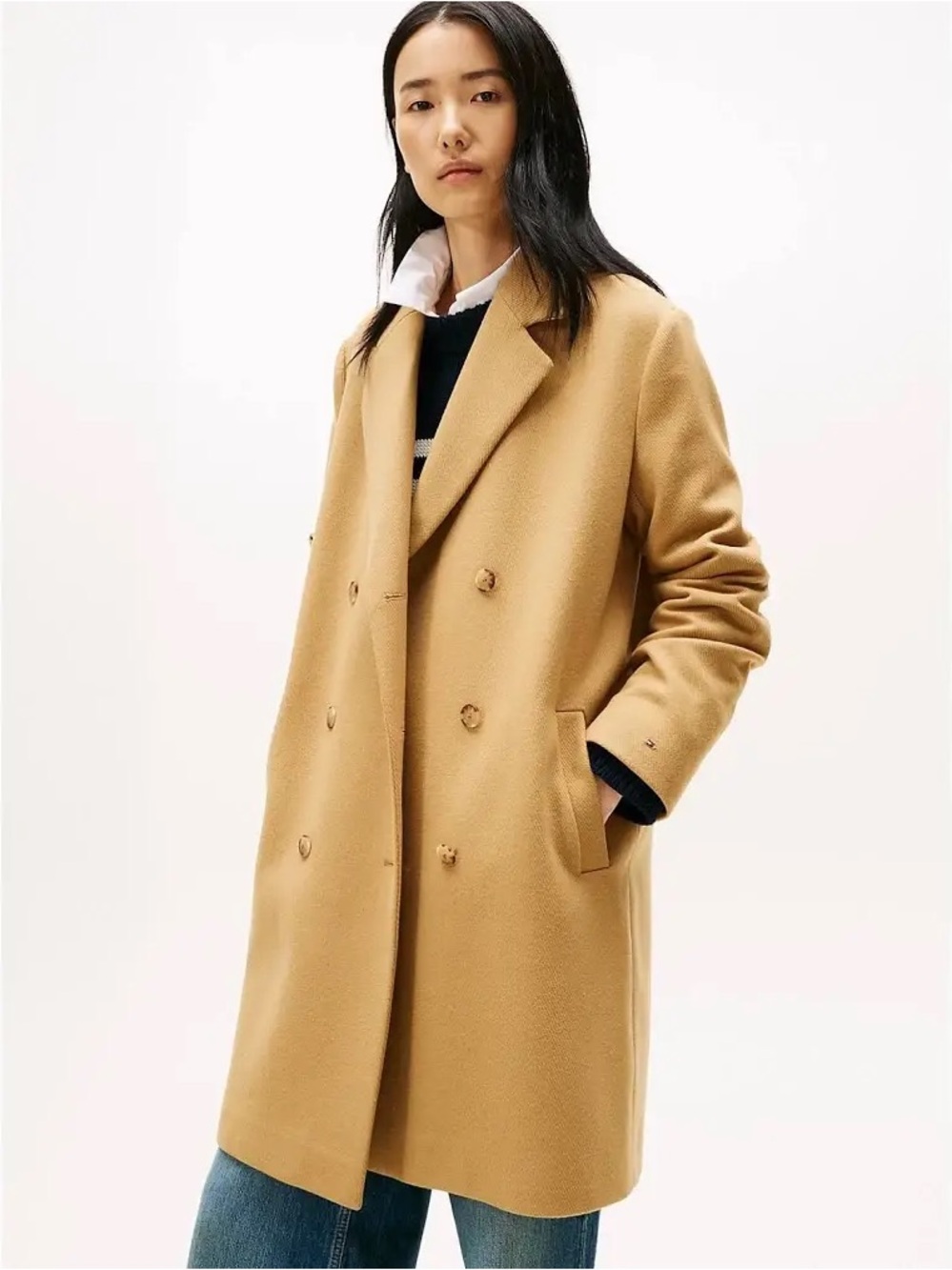 NWT XL Tommy Hilfiger Women's Wool-Blend Double-Breasted Coat